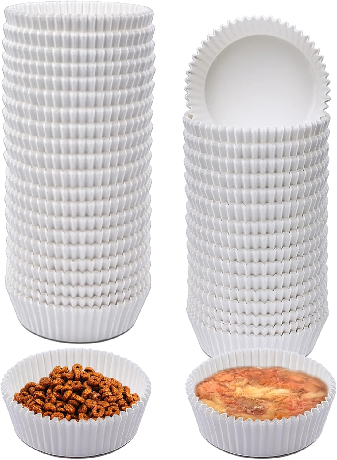 200 Pcs Bulk Disposable Cat Bowls Liner, Cat Food Bowls Liners, Small Paper Liners for Small Dogs Cats Dish Bowl (White)
