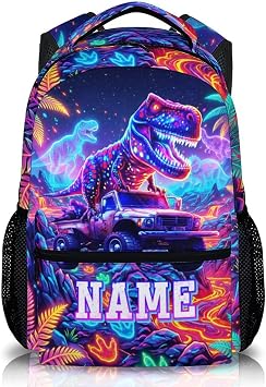 Personalized Kids Boys Backpack Dinosaur Backpacks for School Casual Travel, Truck Custom Bookbag for Kindergarten Preschool