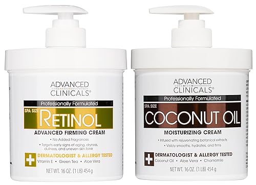 Advanced Clinicals Set de 2 lociones corporales de retinol + crema de aceite de coco, loción facial hidratante y crema corporal Tratamiento para el