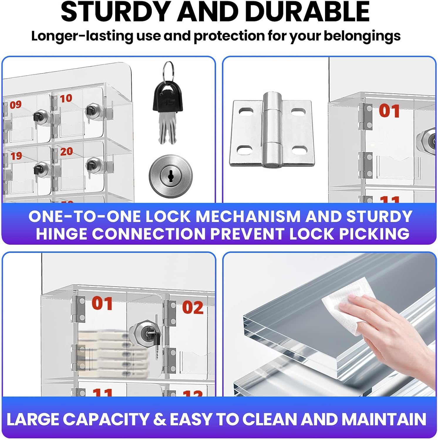 60 Slots Cell Phone Lock Box, Acrylic Cell Phone Locker Wall-Mounted, Clear Cell Phone Locker Cabinet, Cell Phone Storage Locker for Classroom Office Gym