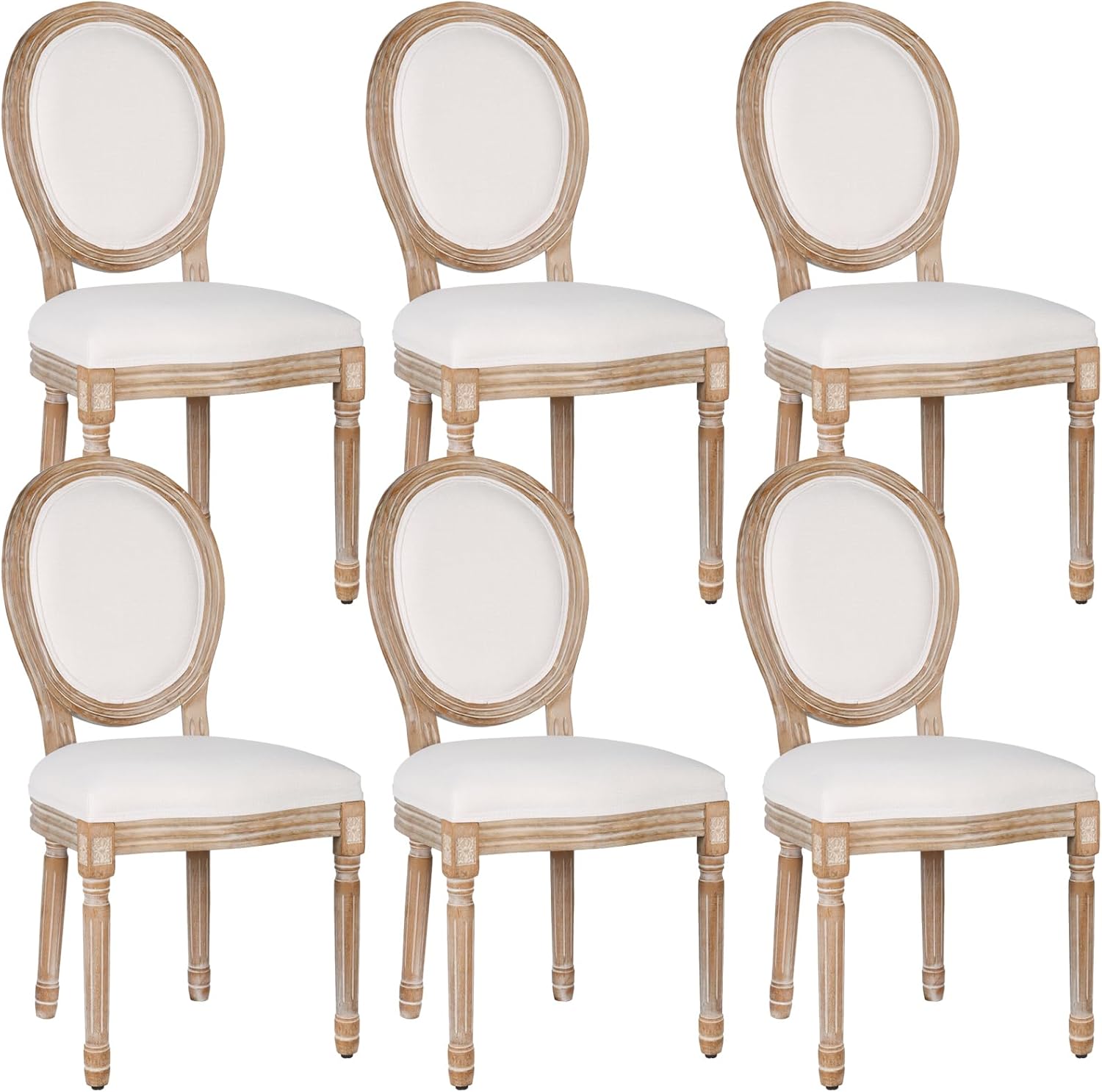 Polar Aurora Dining Chairs Set of 2 Beige Fabric Square Back with Solid Wood Legs and Frame for French Country Kitchen Dining Room