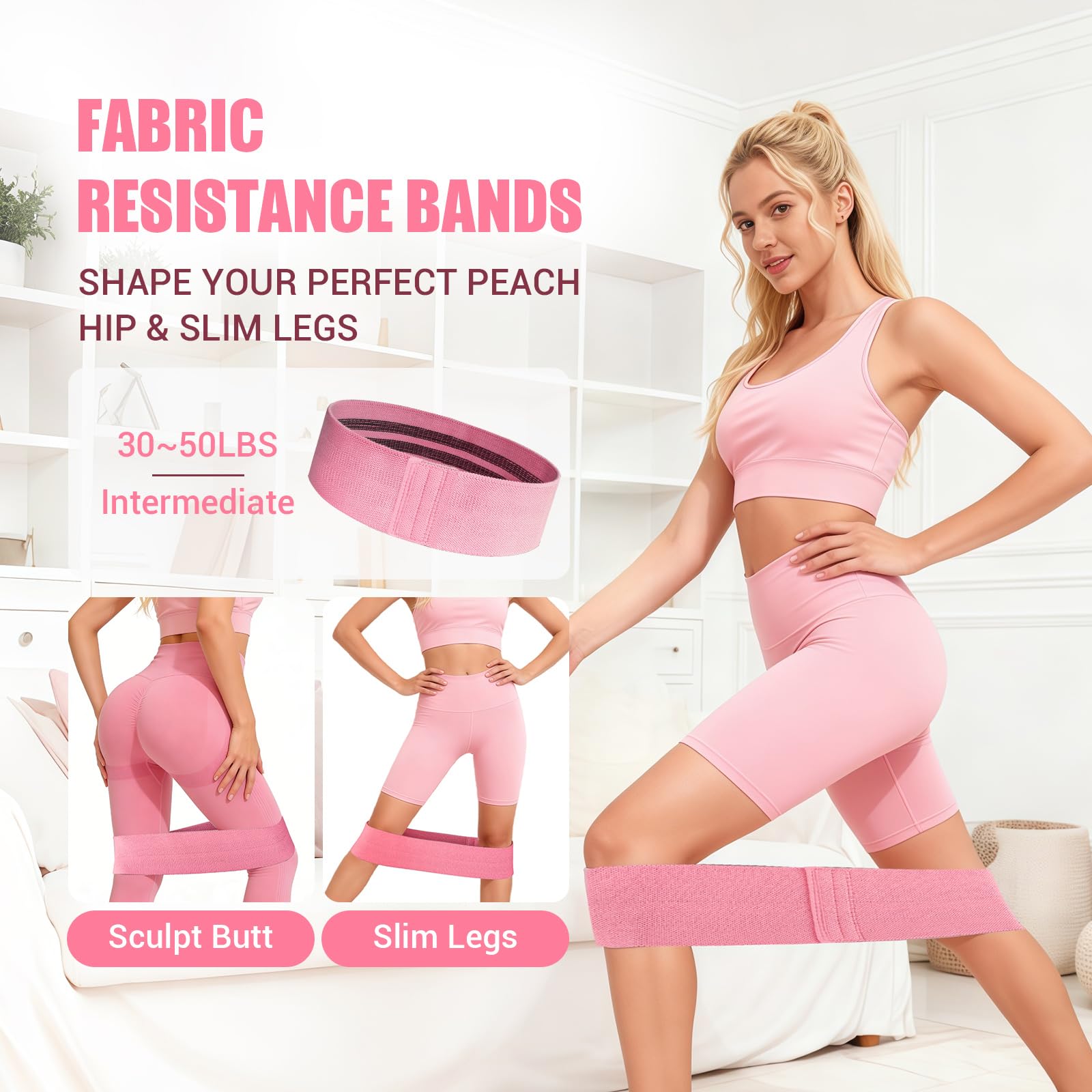 Allenatore per coscia da donna, dispositivo per esercizi per pavimento pelvico a 360° con fascia di resistenza, resistenza regolabile da 6,8 a 34 kg, attrezzatura per allenamento della coscia per