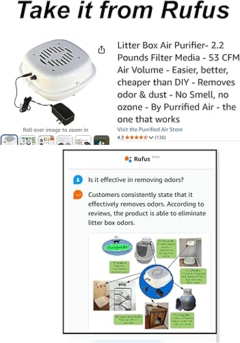 Vista 5 de Filtro de aire purificado para caja de arena de aire, para gatos, hurones y vehículos recreativos, diseñado para eliminar el olor y el polvo, medios