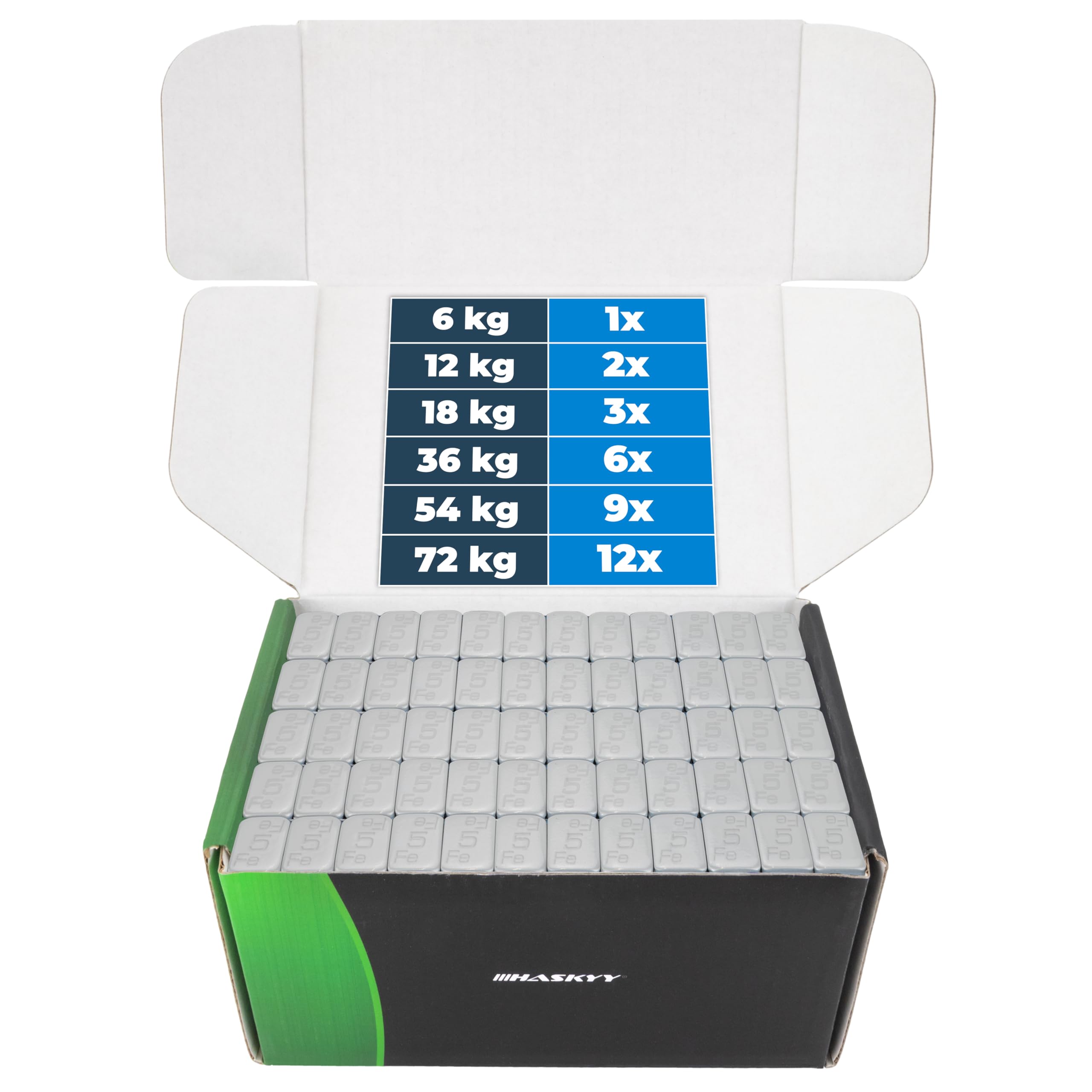 HASKYY 100 masas de equilibrio Haskyy, 12 x 5 g, peso 6 kg, barra adhesiva 60 g con despegue