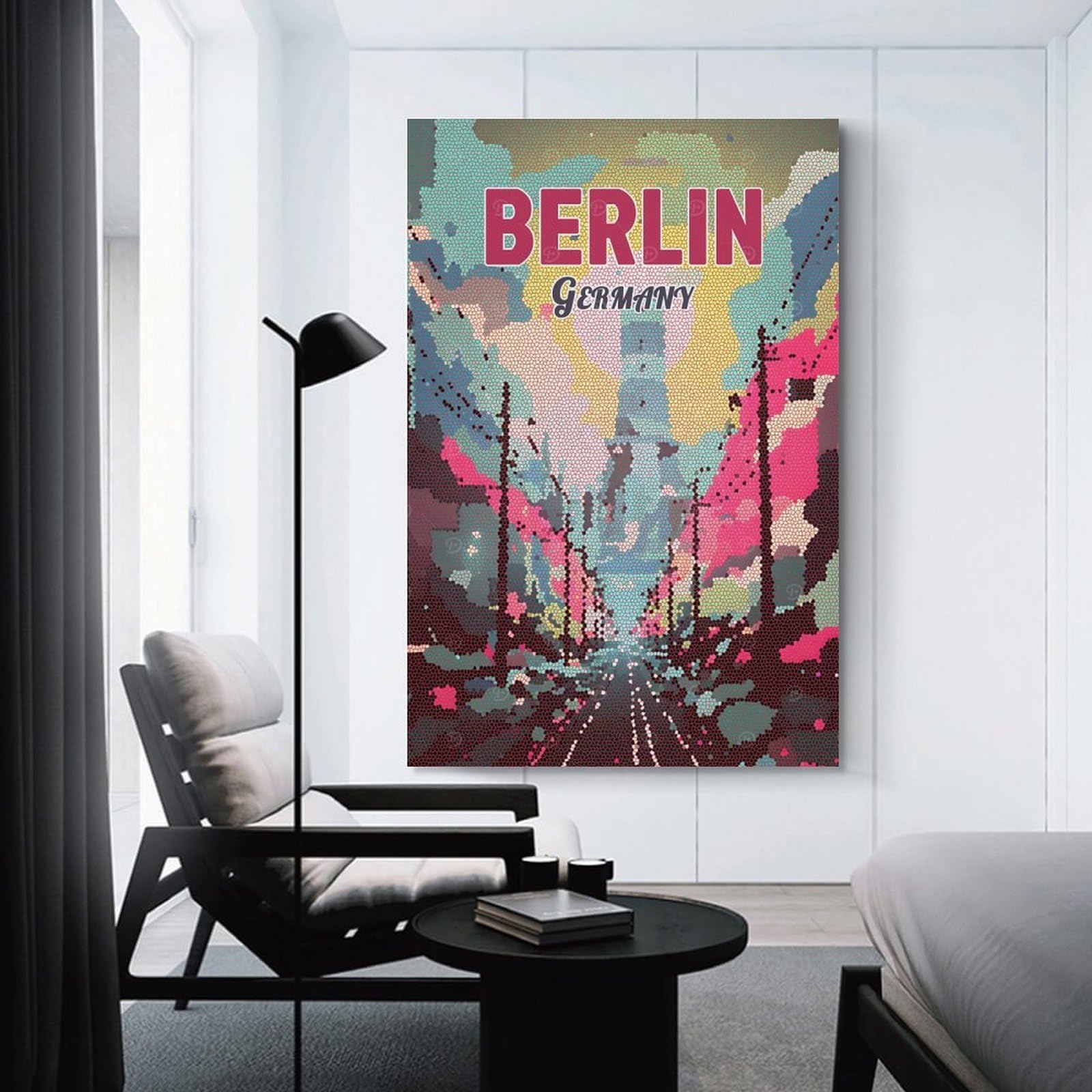 Junmoney Berlin Germany Mosaic Travel Canvas Wall Art, 24x36inch(60x90cm), for Living Room, Bedroom, Office Or Hallway, Versatile Wall Decor for Many Rooms
