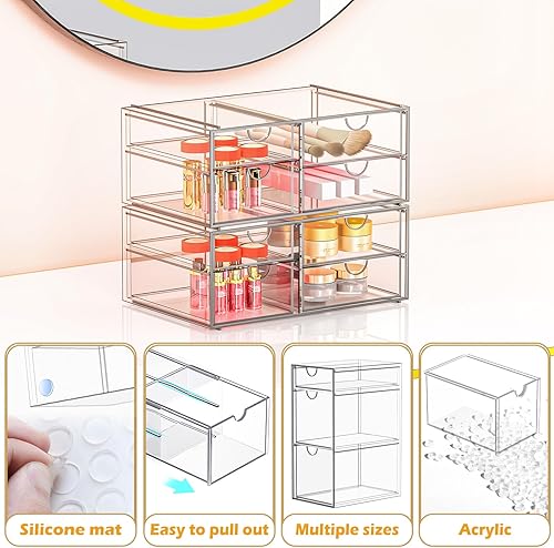 Miniatura 5 de Organizador de maquillaje de acrílico con 11 cajones, cajones de almacenamiento transparentes, para cosméticos y suministros de belleza, ideal para