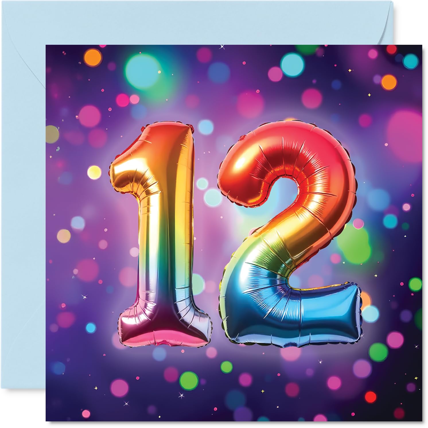 12th Birthday Cards for Girls and Boys, Rainbow Foil Balloon