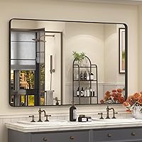 Vista 46 de Espejo rectangular para pared de baño de 20x30 pulgadas con marco negro mate, espejo de tocador con esquinas redondeadas, espejo de baño de metal