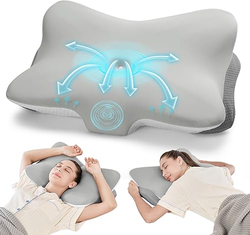 Almohada cervical para aliviar el dolor de cuello y hombros, almohada ergonómica de contorno de espuma viscoelástica con doble altura ajustable,