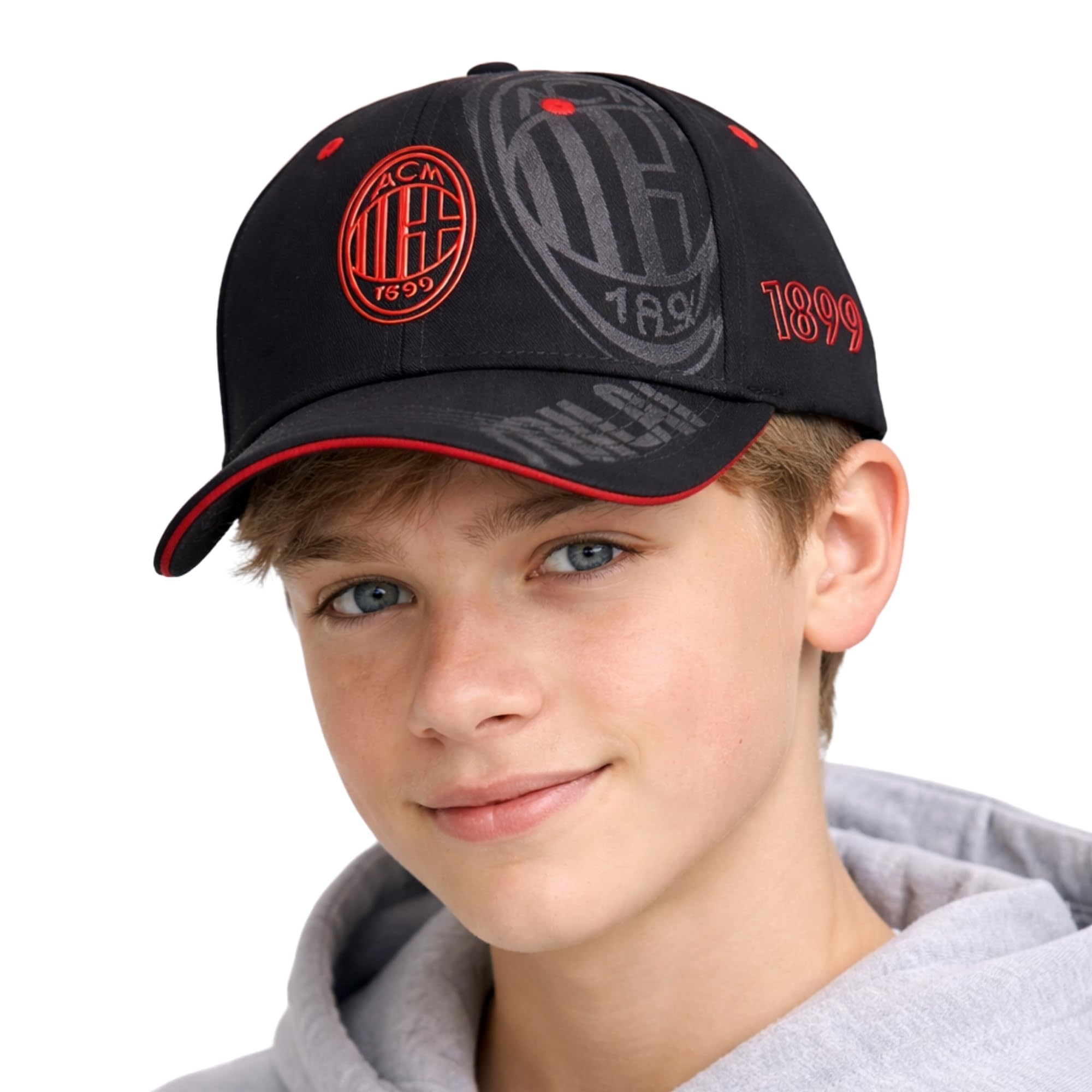 ACM 1899 AC Milan – Cappello Ufficiale in Cotone Rosso/Nero con Logo Modello Baseball con Visiera Curva e Regolabile – Prodotto con Licenza - 2024006