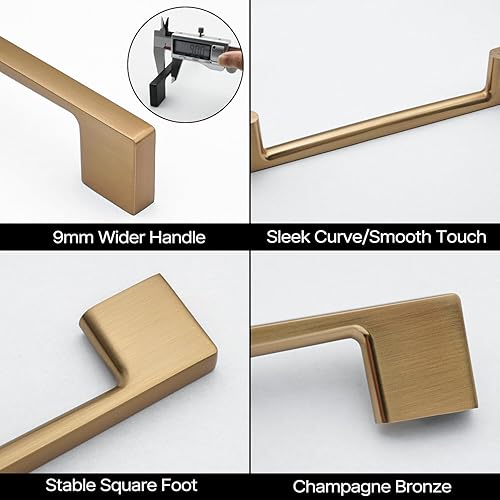 Miniatura 3 de FURFITT Paquete de 10 tiradores de bronce champán de 6-14 pulgadas (6.299 in) de aleación de zinc maciza para cajones, cajones de cocina, armario de