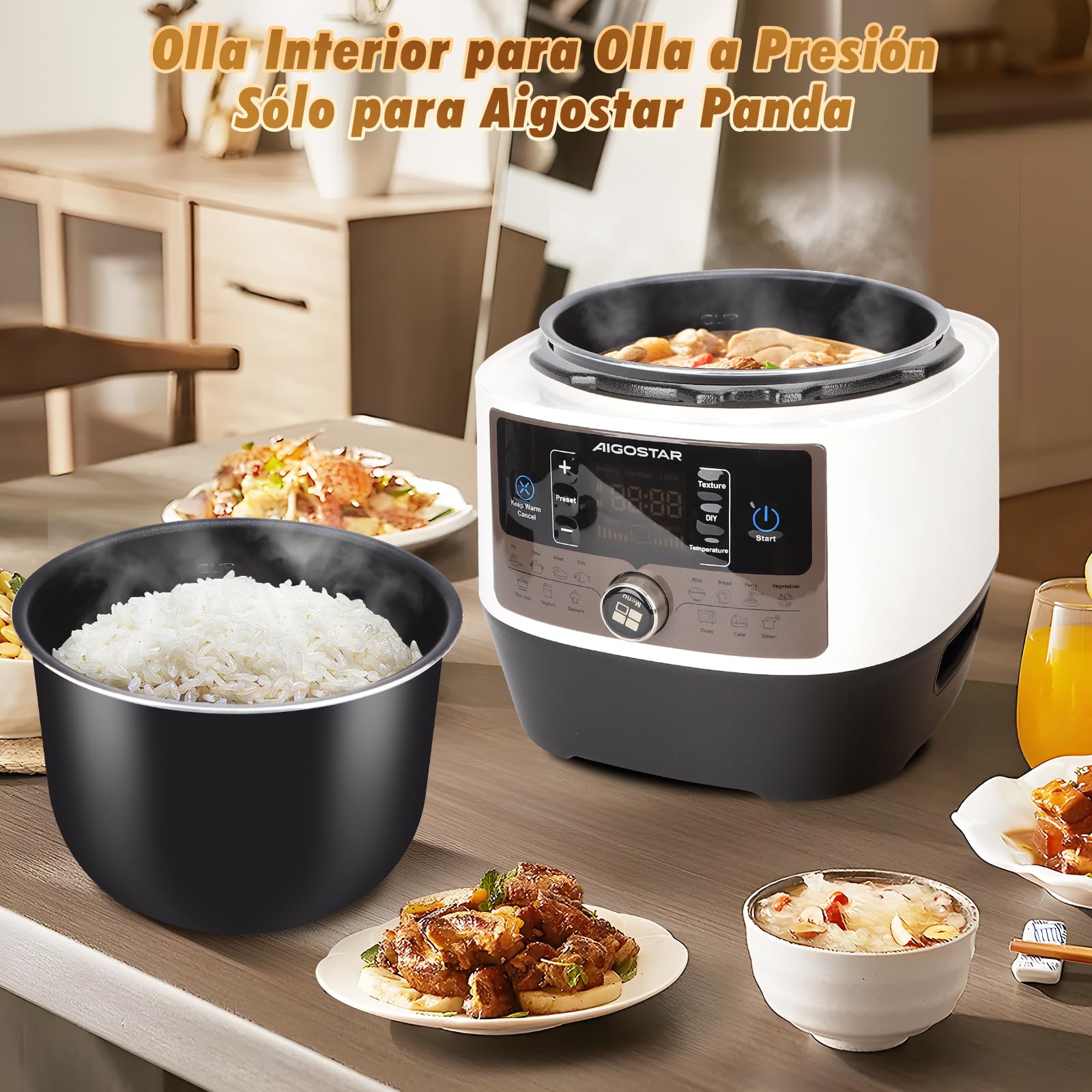 Aigostar Olla de Cocción Interior Presuure Cooker 5,5 litros, Interior con Revestimiento Antiadherente, Olla Arrocera, para Aigostar Slow Cooking(Panda), Negro