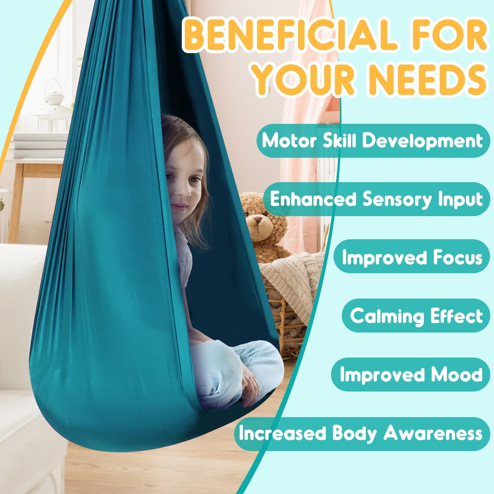 Chihee Sensory Swing Therapy Swing Hammock Indoor Outdoor for Kids, Hardware Included, Soft Breathable Nylon Cuddle Swing Joy Hammock for Child Adult with Autism, ADHD, Aspergers, Sensory Integration