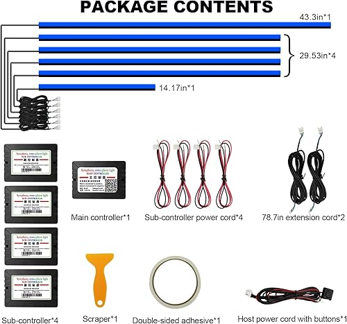 Miniatura 5 de Tira de luz LED acrílica para interior de automóvil con aplicación inalámbrica, RGB 6 en 1 y 175 pulgadas, 593 LED, kits de iluminación ambiental