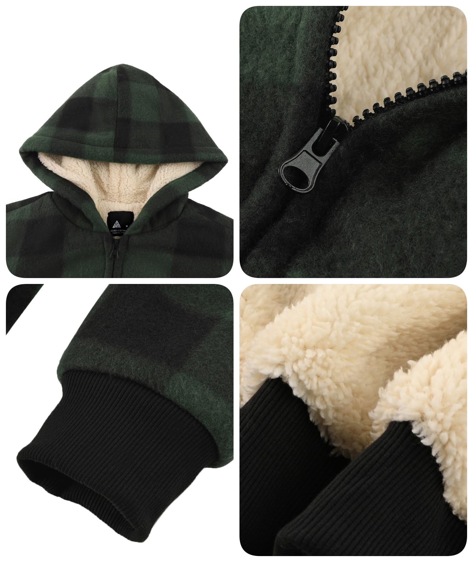 JACKETOWN Fleecejacke Kariert Kinder Sweatjacke Jungen mit Kapuze Gefüttert Kapuzenpullover mit Reißverschluss Winterjacke Dicke Warme Hoodie Jacket S-2XL