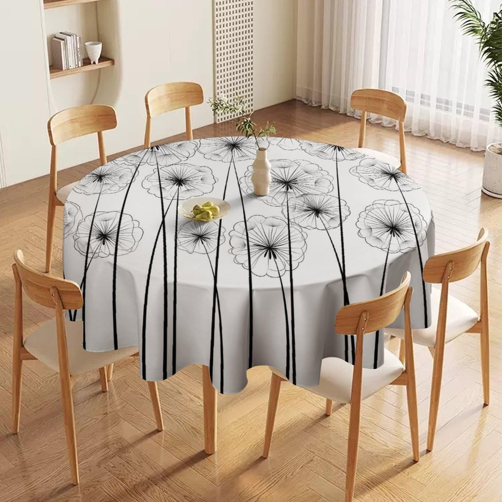 ORDOBO 3D Printed Tablecloth - Abstract Plants Round Tablecloth Wipeable For Kitchen Dinner Picnic Party Home Fashion Print Table Cover Decoration 152X152Cm