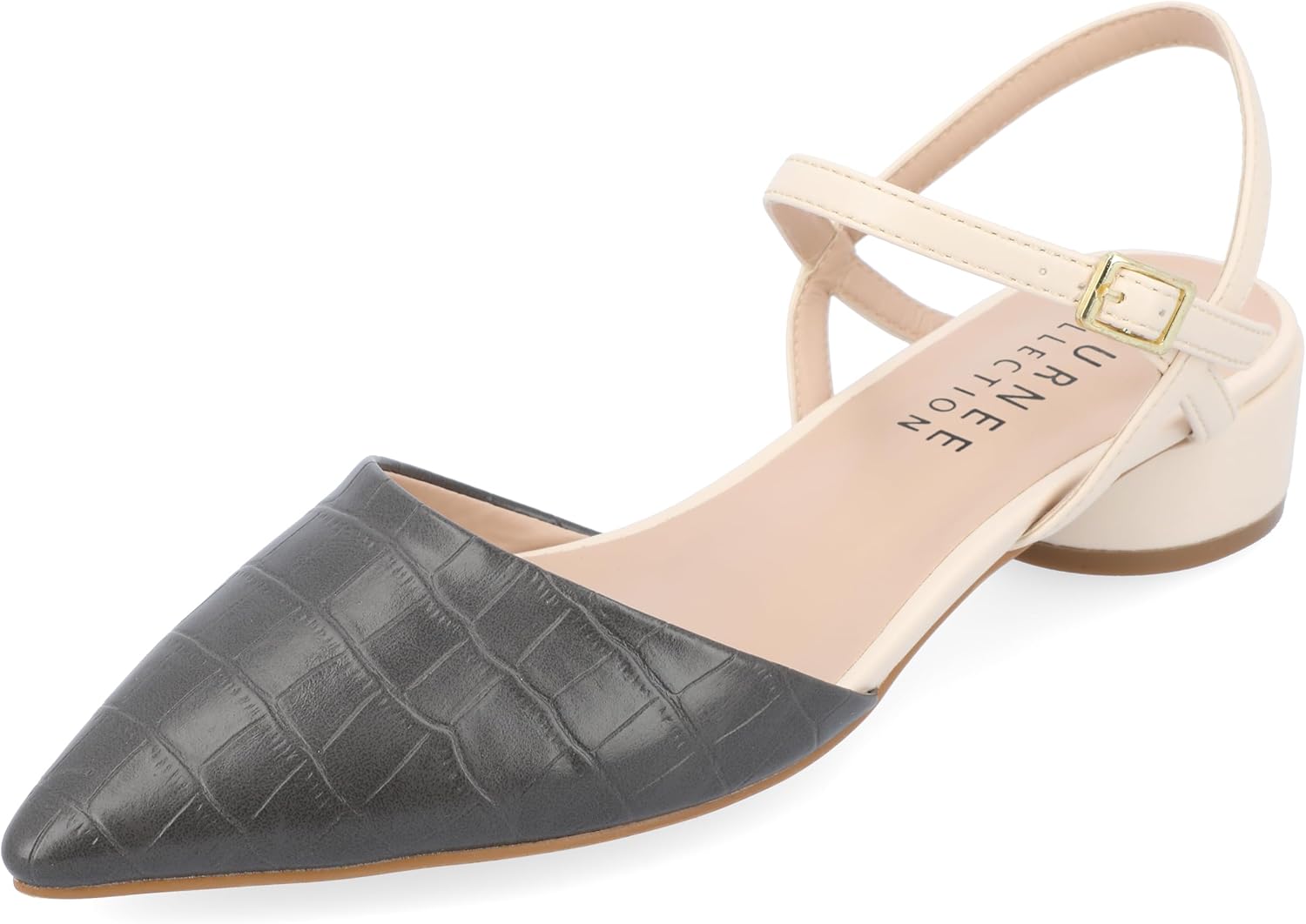 Journee Collection Womens Brynn Croco Vegan Leather Pointed Toe Flats Charcoal 11 Medium Womens US