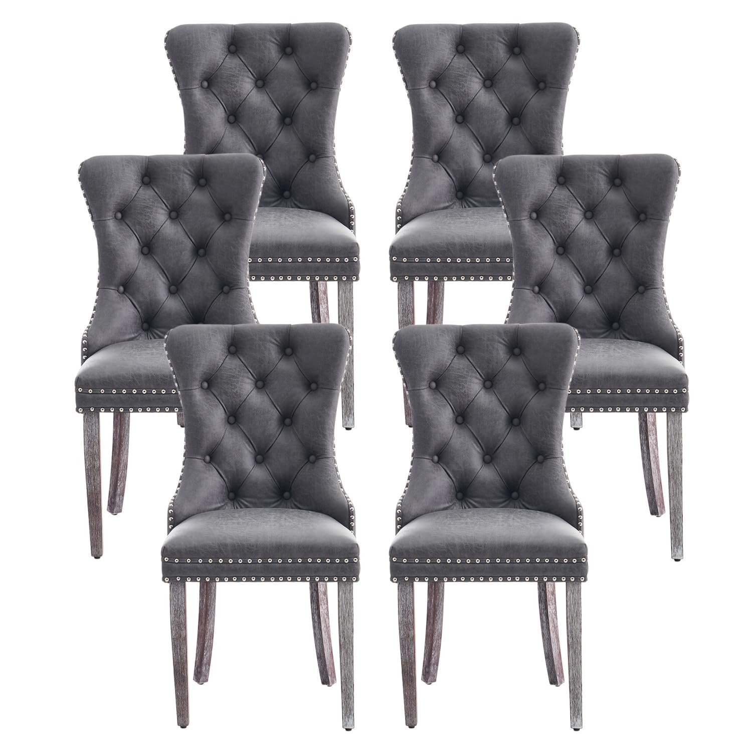 Leather Dining Chairs, Upholstered Dining Room Chairs, Grey, Set of 6