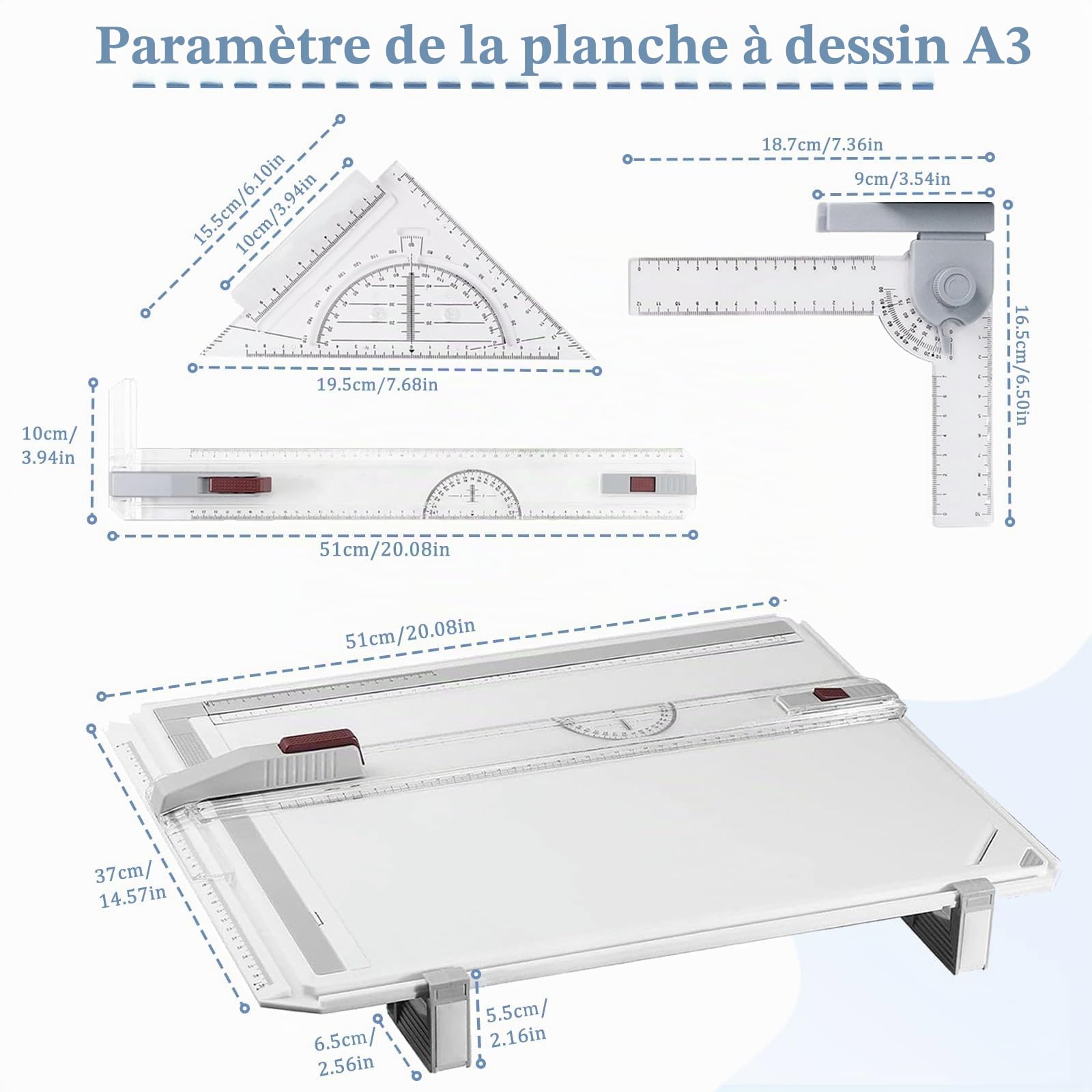 Planche à Dessin A3 avec Sac de Transport, Dessin Technique Multifonctionnel avec Mouvement Parallèle et Angle Réglable, Accessoires pour Architectes, Ingénieurs, Artistes, Étudiants