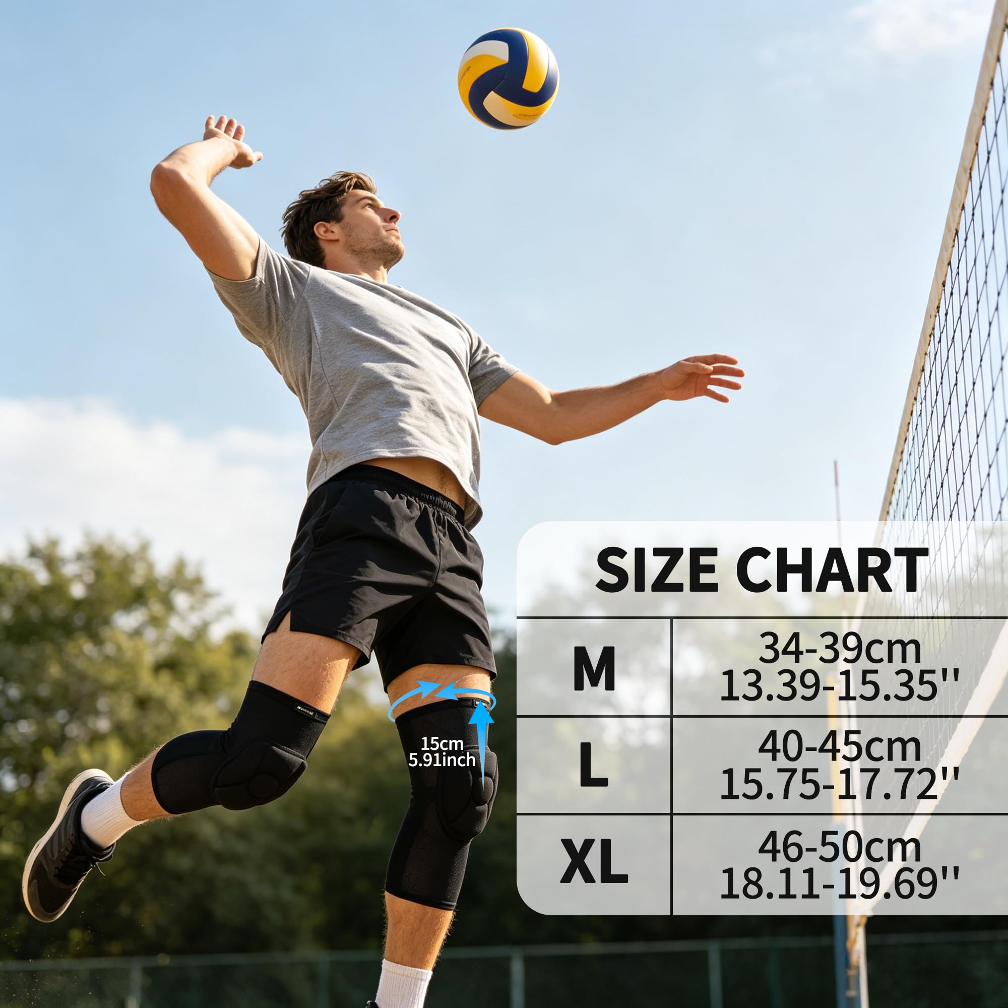 Genouillère Basketball Compression Jambières Protege Genoux pour Handball Volley Ball Football