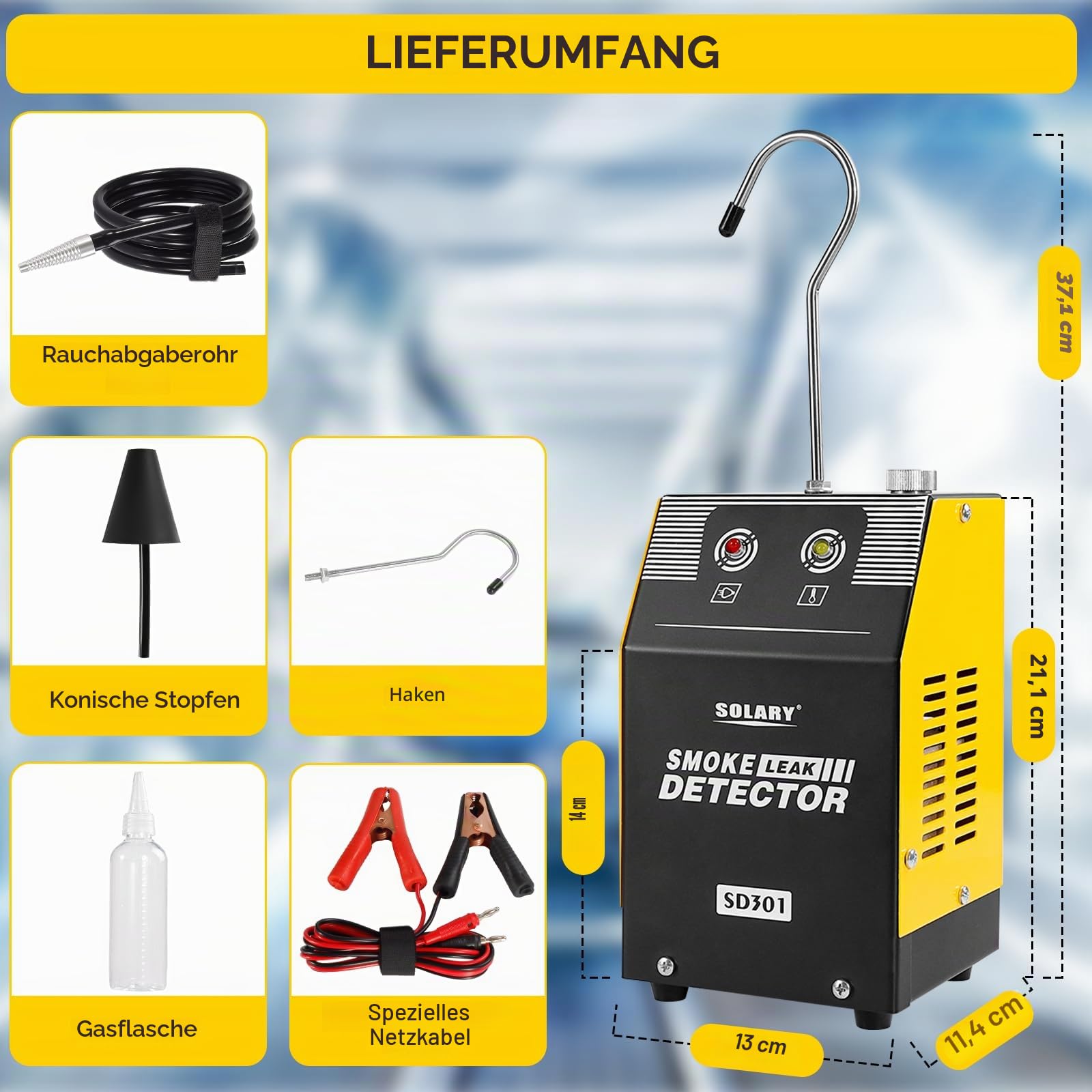 SOLARY EVAP Rauchmaschine - Prüfgerät für kraftstoffsystem - 12V - Gelb - professionelles Diagnosetool