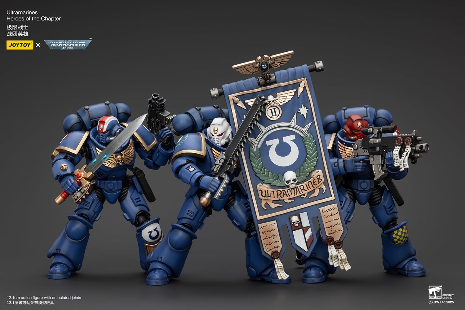 JOYTOY Warhammer 40k 1/18 Action Figure Ultramarines Heroes of The Chapter Castor Erastus Posca Set of 3 Figures Collectible Gifts,Toys for Kids 15+ and Adults