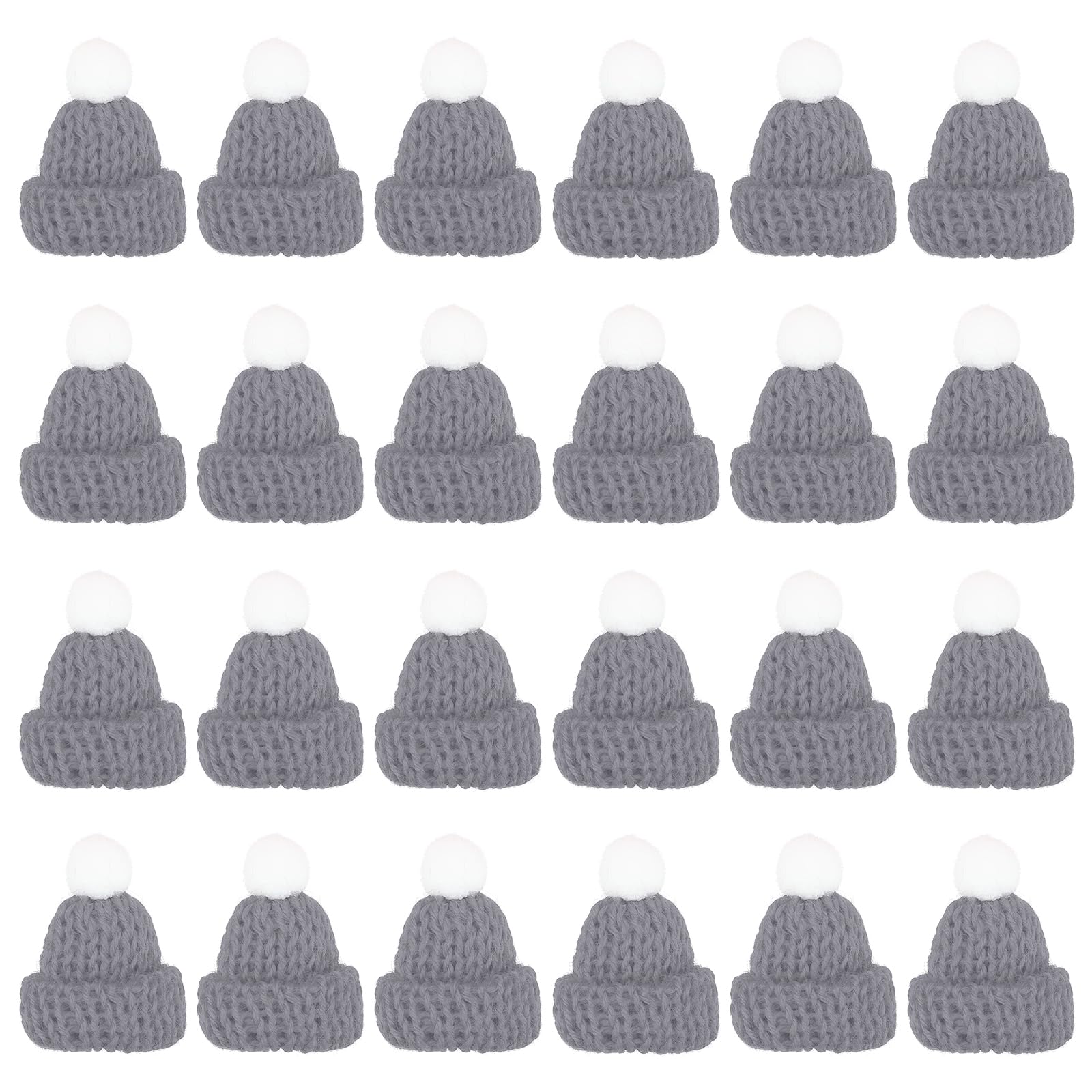 PATIKIL Mini Christmas Knit Hats, 24Pcs Miniature Doll Hat DIY Craft Knitting Decoration for DIY Hair Accessories Art Crafts Festival Tree Ornaments, Gray