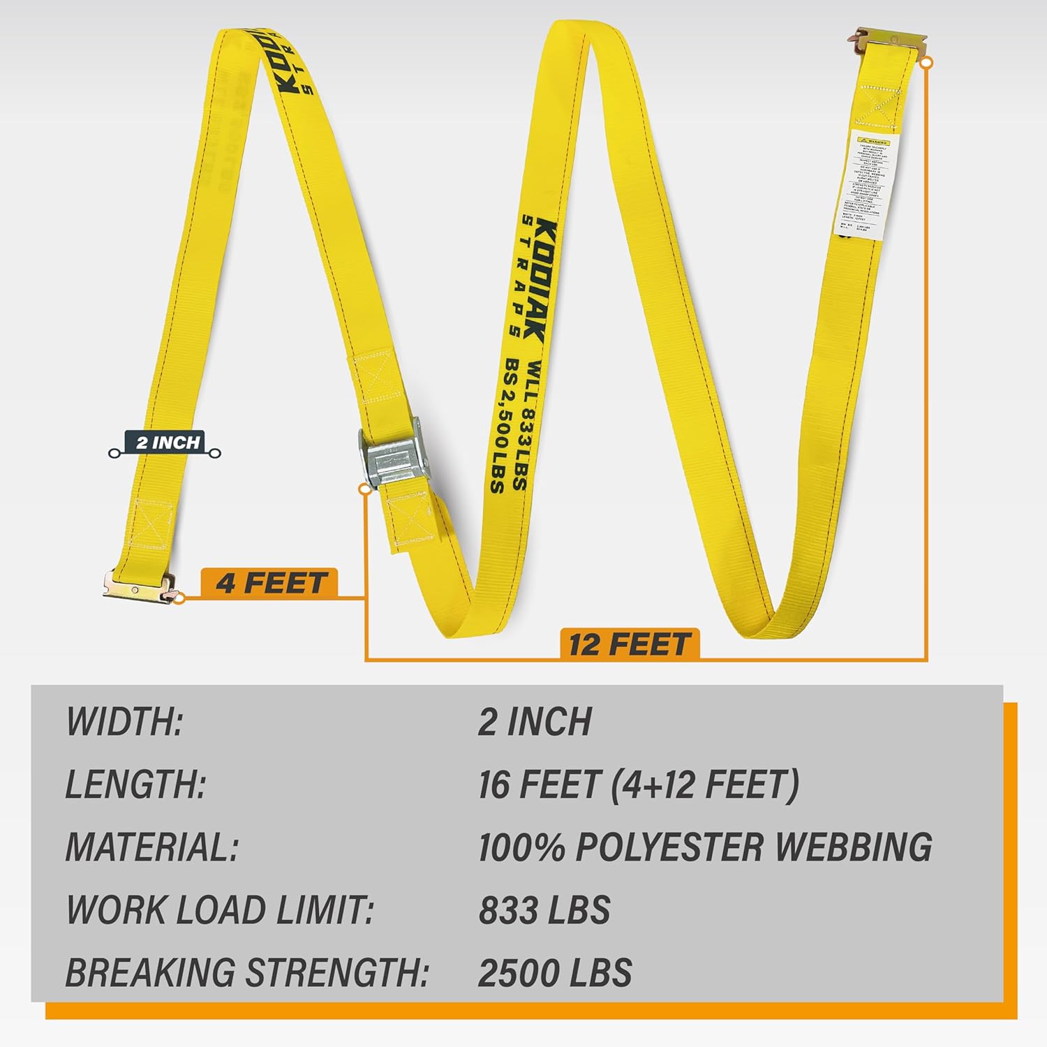 2 Pack E-Track Cam Buckle Straps 2" x 16' x 2,500 lbs Strength for Cargo Tie Down in Enclosed Trailer & Van by KODIAK STRAPS - Image 5