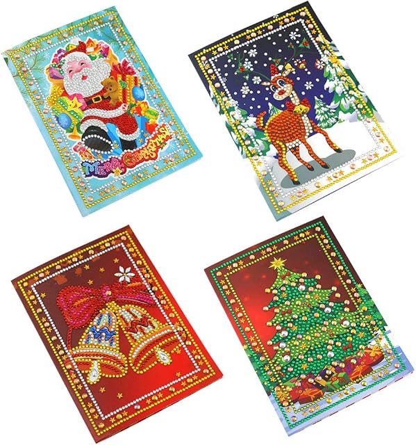PRETYZOOM Christmas greeting card DIY 5d diamond painting card rhinestone invitation card handmade xmas decoration - 4pcs