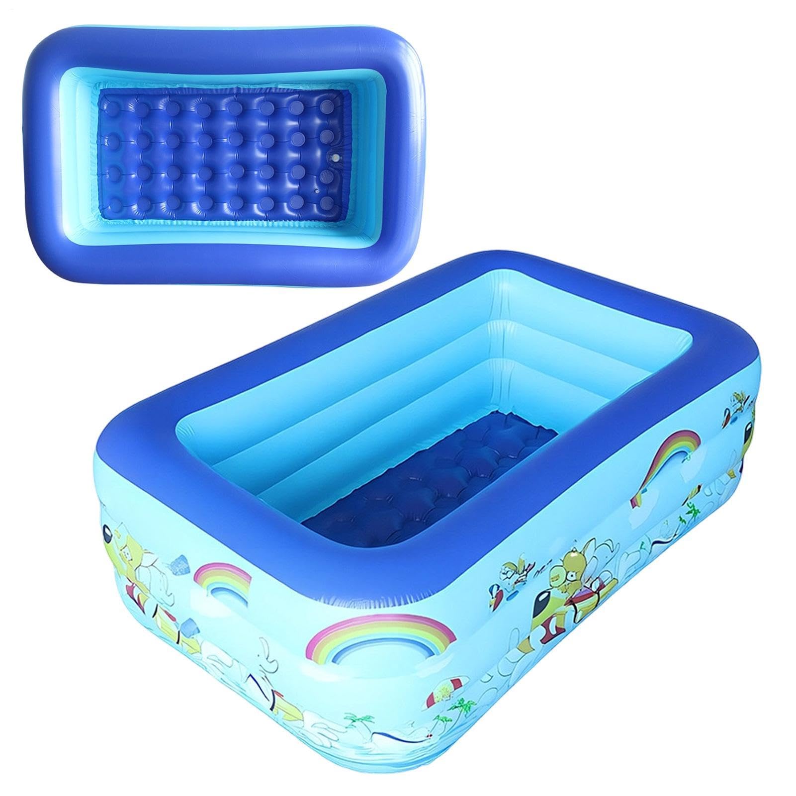 Inflatable Swimming Pool For Kids Adults, Rectangle Inflatable Paddling Pools For Children, Family Blow Up Pool, Built-in Drain Plug, Summer Entertainment Water Parties, Garden, Backyard, Lawn