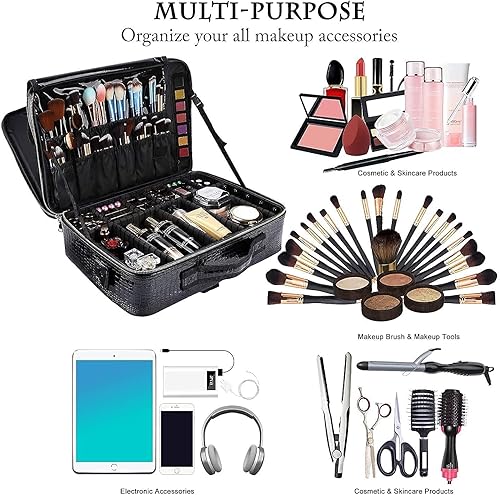 Vista 46 de JOURMON Estuche de maquillaje de viaje, Negro