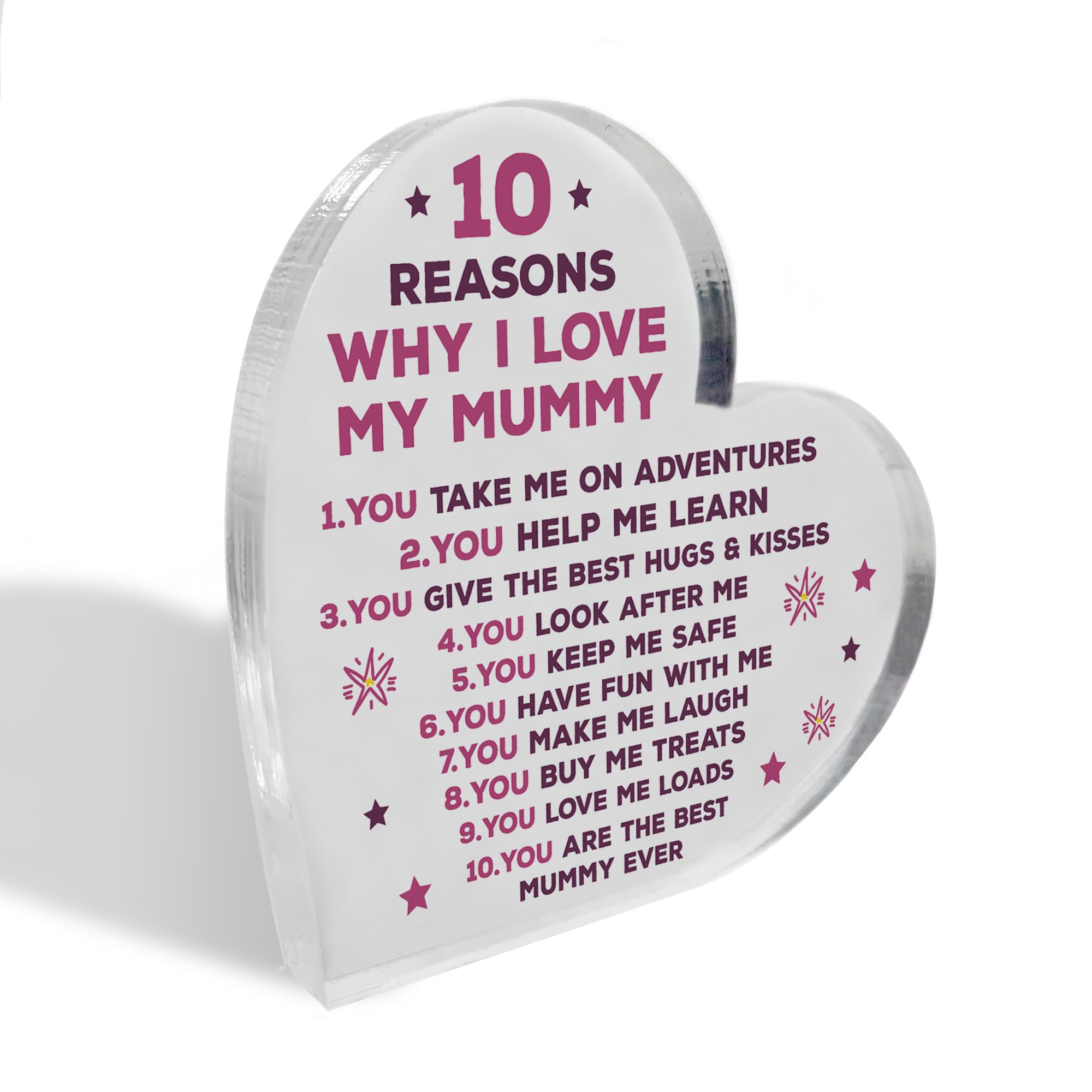 Red Ocean Mummy Gifts From Son Mother And Daughter Gifts Acrylic Heart 10 Reasons Why I Love You Mummy Gift From Daughter Mothers Day Christmas, Gift For Mummy Keepsake Mummy Gift Idea