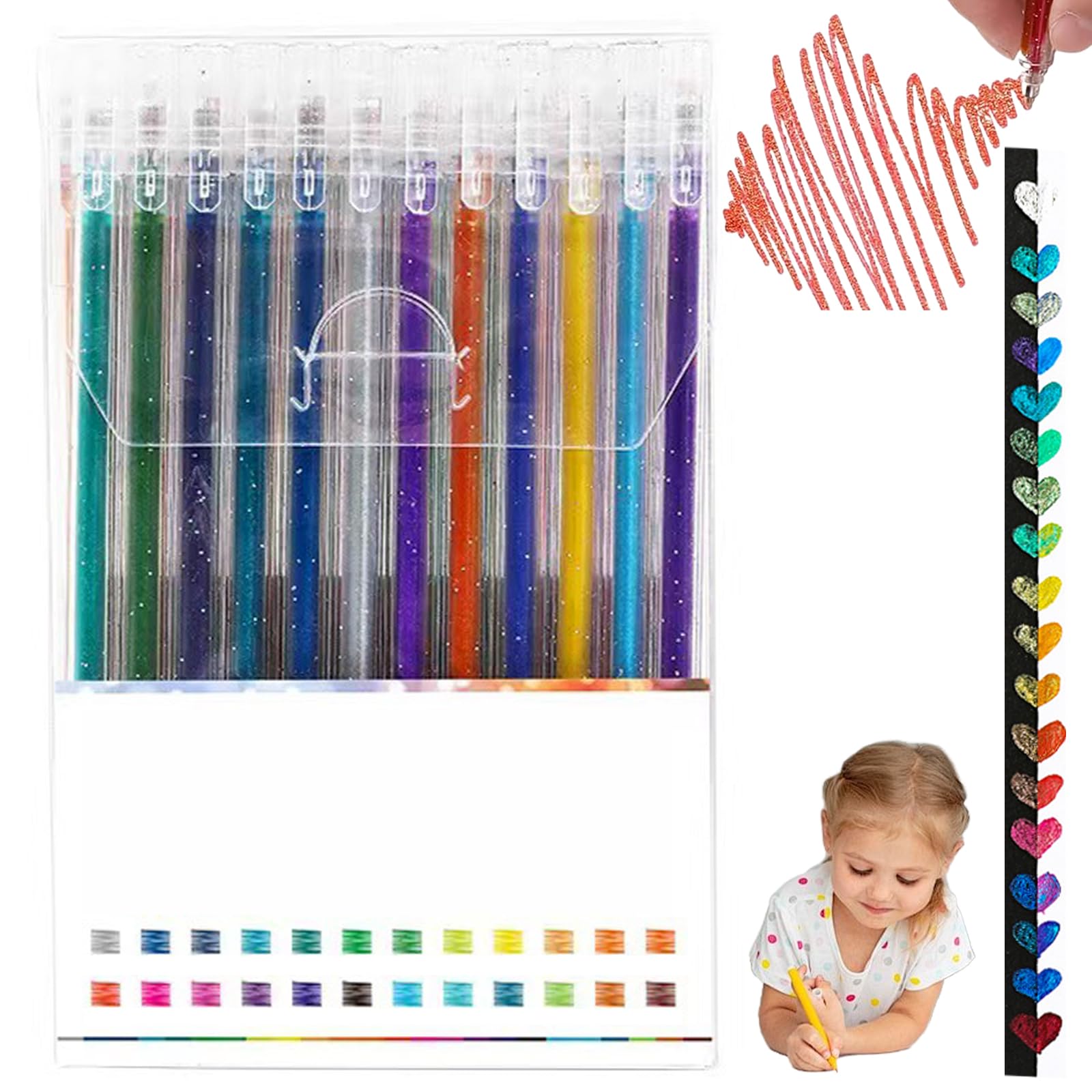 Reposaltrust Glitter Pens, Glitter Gel Pen Set kids, 18 Glitter Gel Pens Set for adult Coloring Books, 1.0mm Metallic Vibrant Sparkle Colorful Pen, Glitter Highlighters Shimmer Marker (24 color)