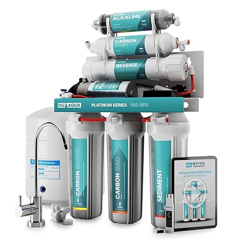NU Aqua Platinum Series - Sistema alcalino de 6 etapas de 100GPD RO con bomba de refuerzo