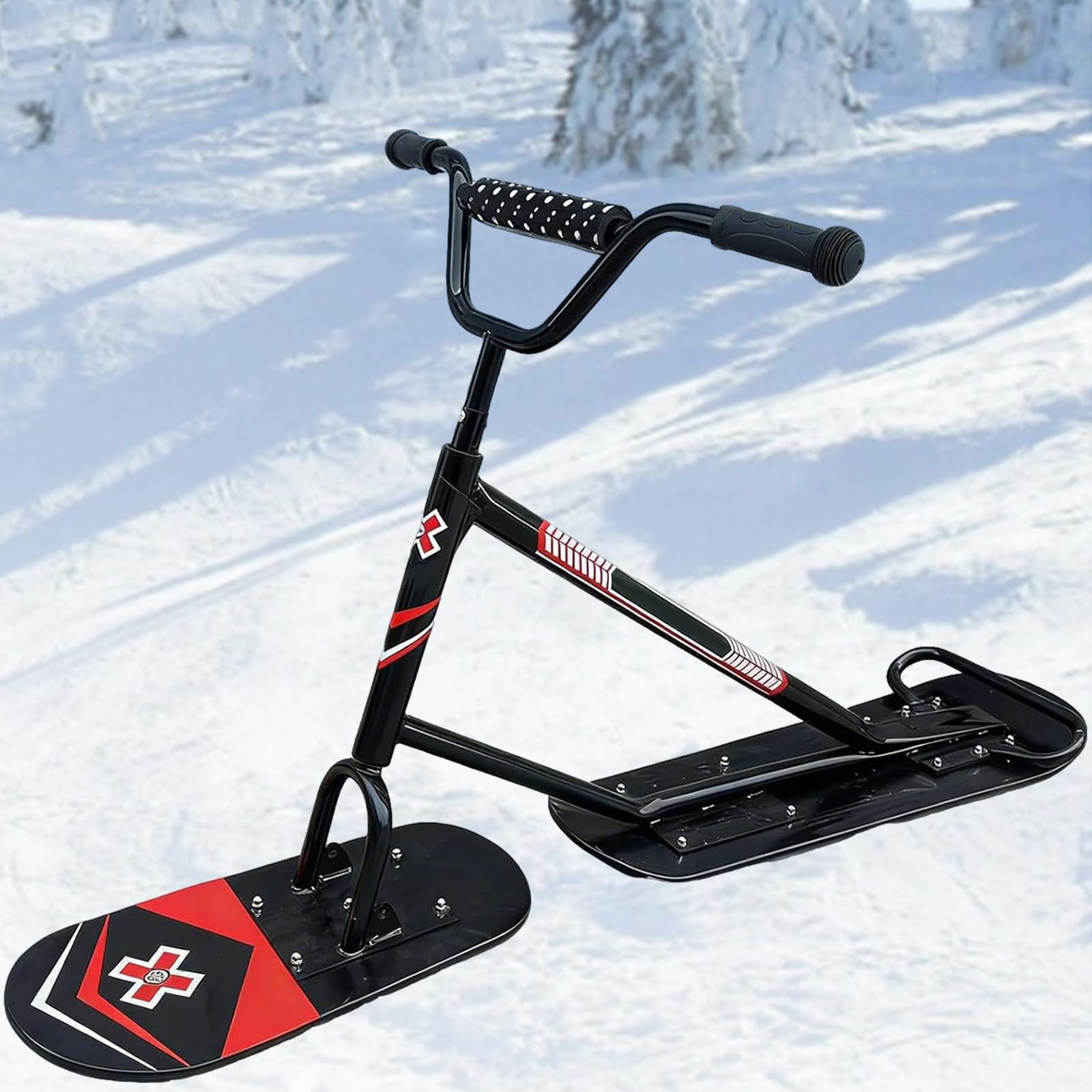 Monopattino da Neve per Tutti i Terreni, Monopattino da Neve per Adulti con sterzo a 360° e capacità di 100kg,motoslitta per Tutti i Terreni per Adulti e Bambini,Monopattino da Neve Black