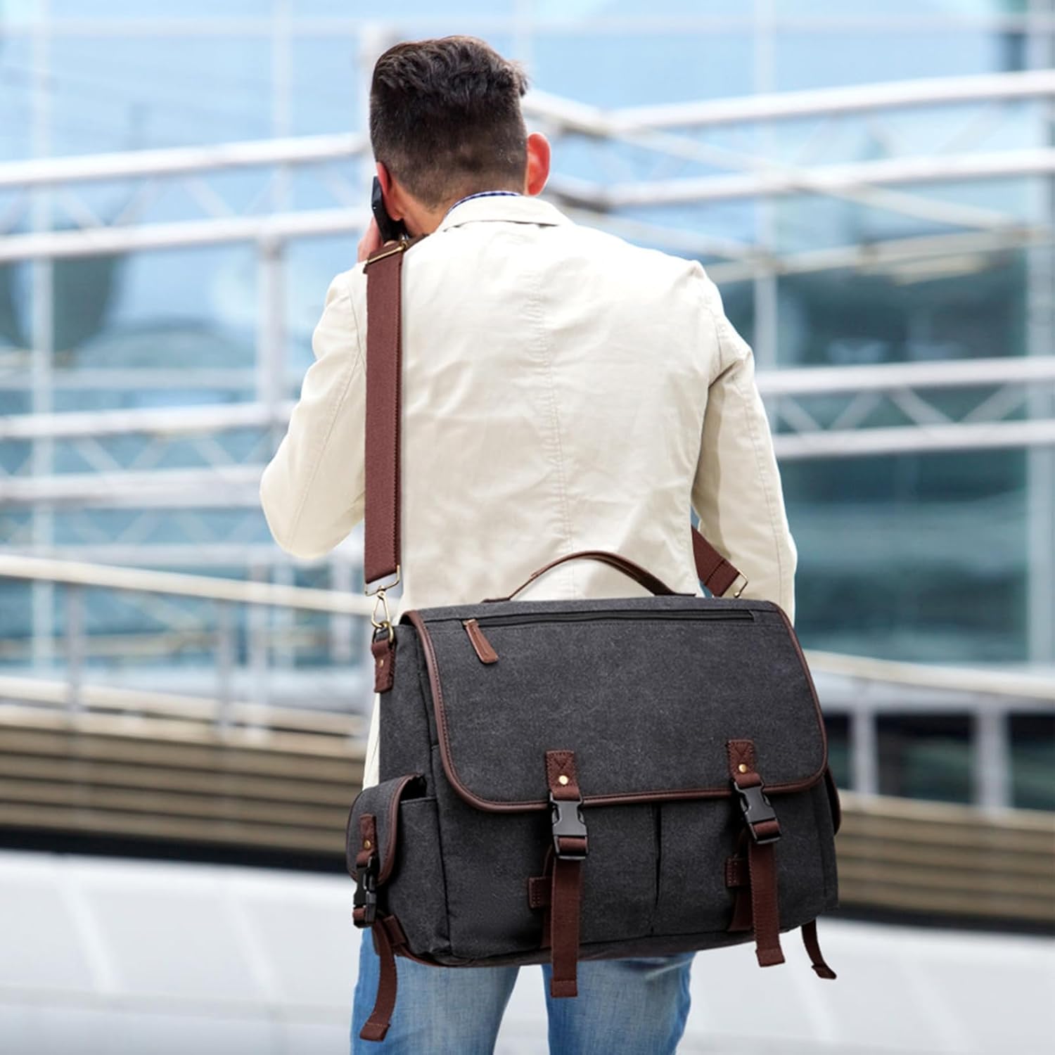 Messenger Bag for Men Women 15.6 Inch Laptop Bag Canvas Water-resistant Computer Shoulder Bag Work Briefcase Bookbag for