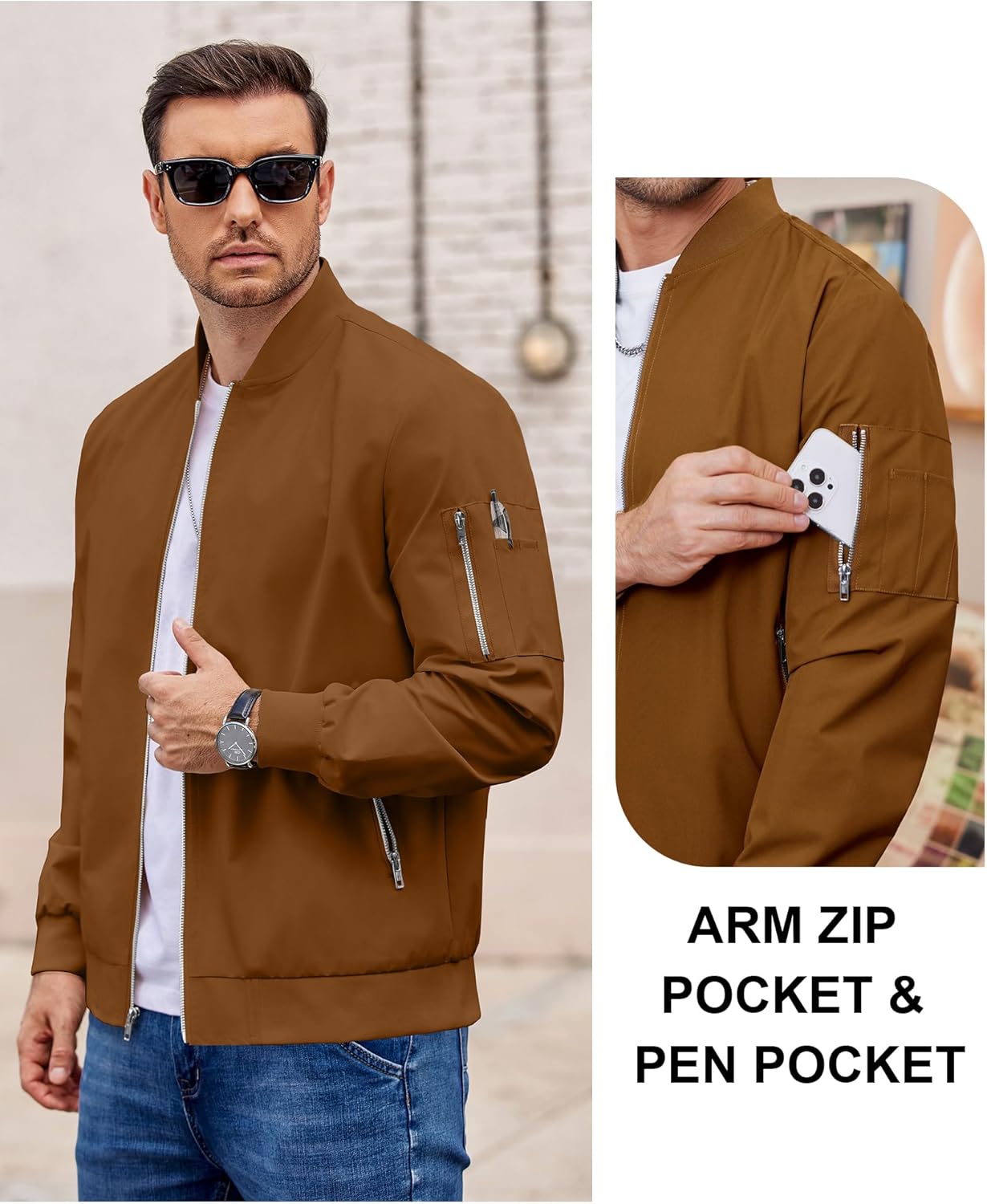 COOFANDY Men Bomber Jacket Lightweight Casual Windbreaker Zip Up Coat Fashion Stylish Fall Jackets with Pocket - Image 6