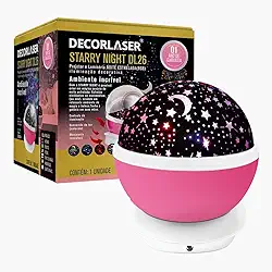 LUMINARIA ABAJUR GIRA PROJETOR ESTRELAS LED STARRY NIGHT RGB Cor:Rosa