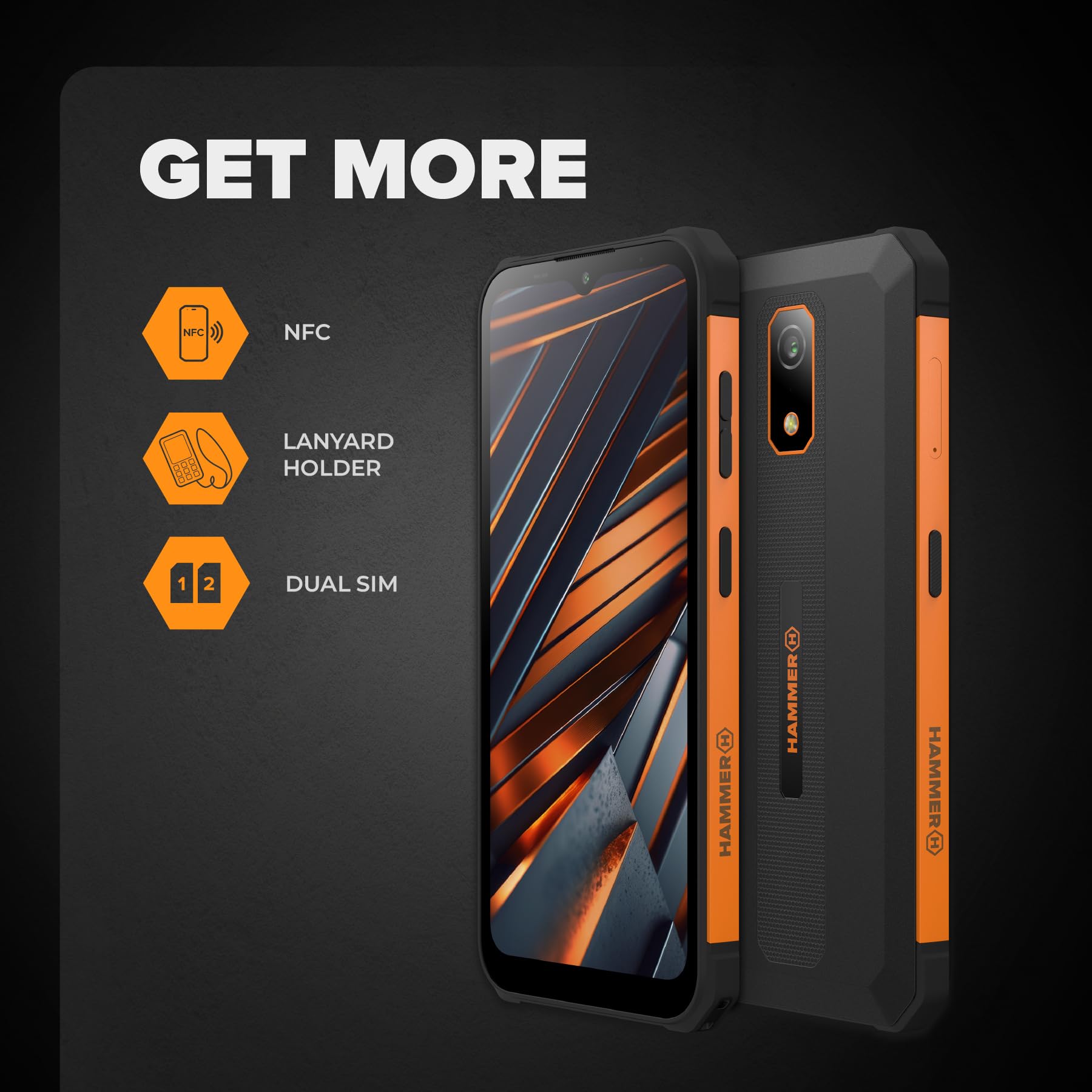 Hammer Iron Steel Lite sans contrat Robuste, étanche, Double SIM, puissante Batterie 6500 mAh, 64 Go + 4 Go de RAM, Android 14,Photo 13 Mpx avec capteur de Vision Nocturne IP69, 300 Heures en Veille