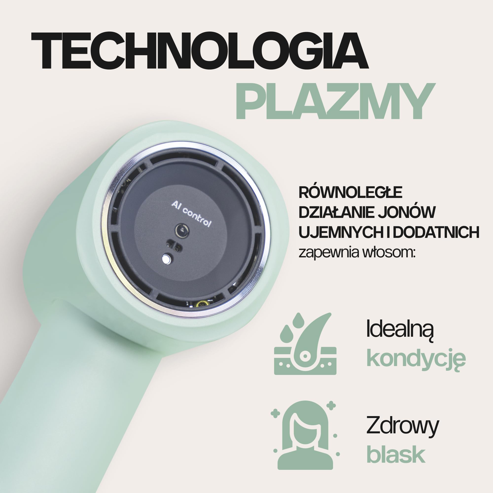 4Swiss Suszarka do Włosów Jonowa do Włosów Hair Dryer Wygładzająca Mała Podróżna Hairdryer Cicha Poręczna Lekka Regulacja Temperatury Prędkości 1000W Zwiększająca Objętość - F326 SmartAI+ Miętowy