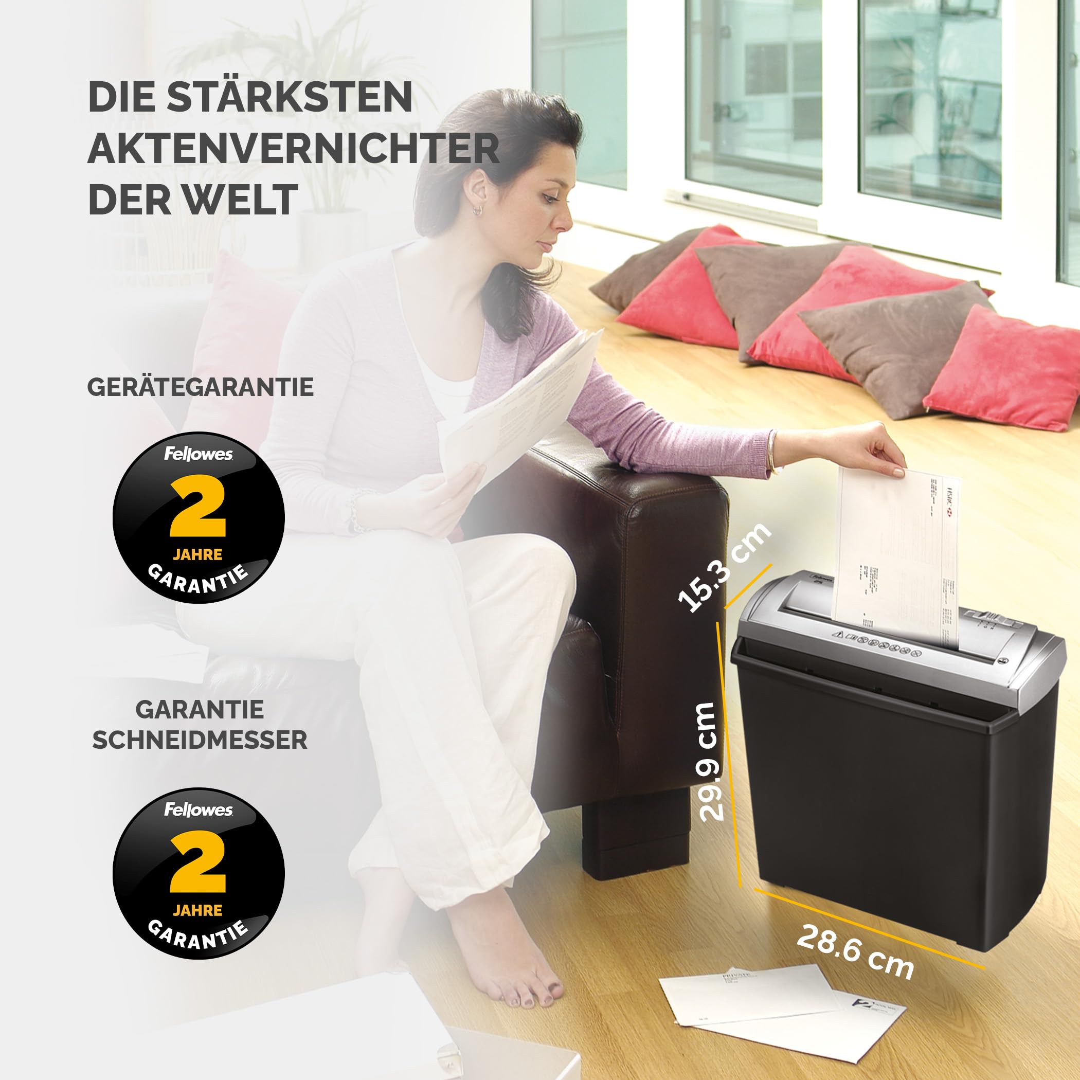 Fellowes FS-5S Aktenvernichter, 5 Blatt, Streifenschnitt, Sicherheitsstufe P1, Papiervernichter für Zuhause & Büro, Kindersicher, Kompakt, 11L Behälter, Schwarz