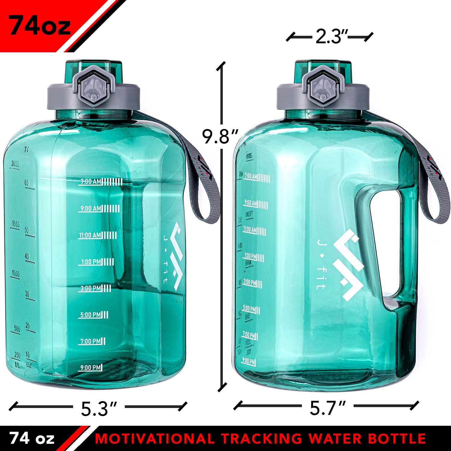 JFIT Kunststoff-Wasserflasche, 2,0 l, Grün