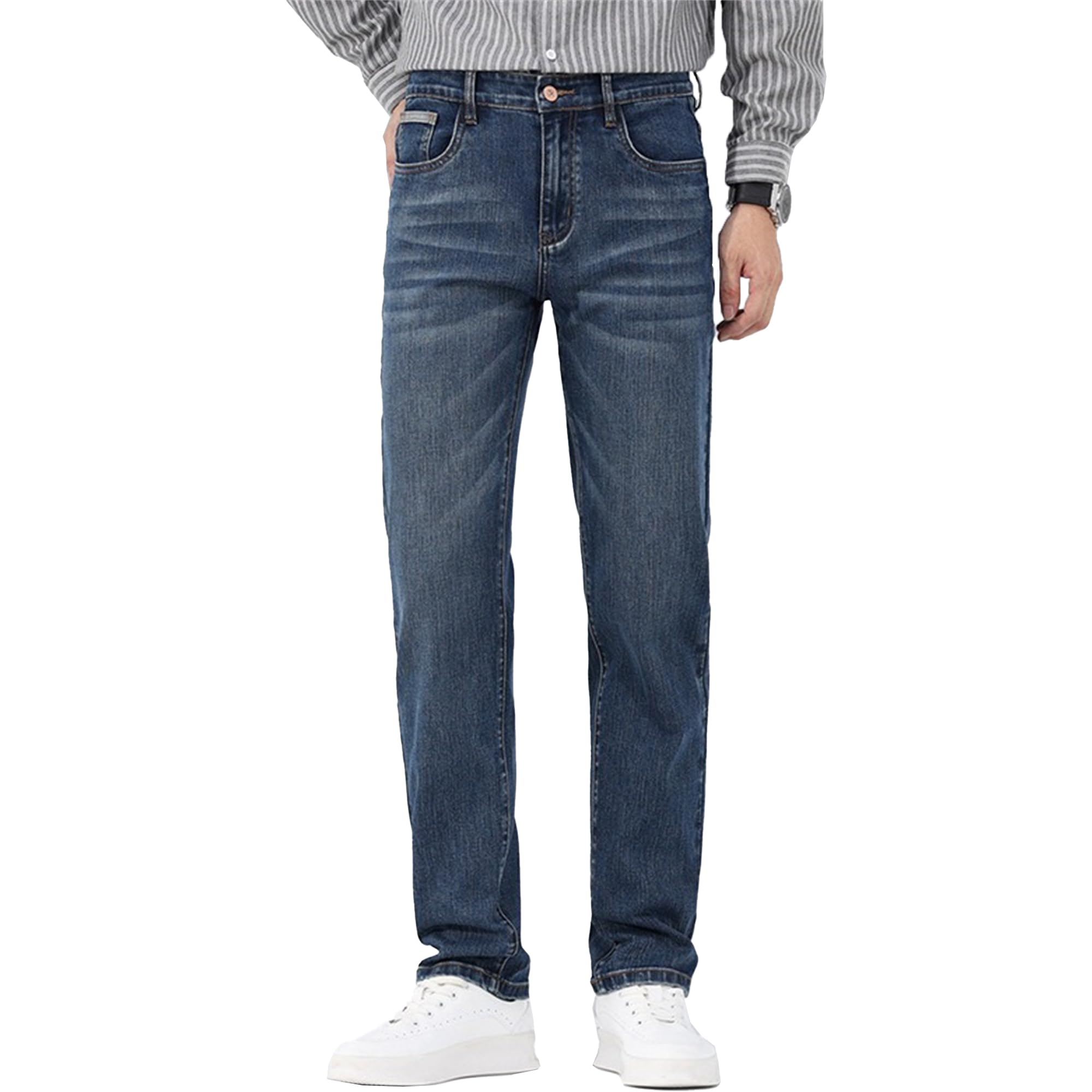 Jean slim extensible homme coupe classique ample délavé bleu - 8