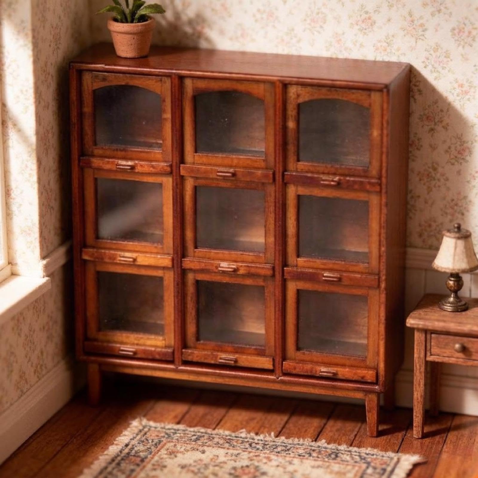 Estante para Casa de Muñecas Que Incluye Vitrina en Miniatura, Organizador de Accesorios de Madera para Casa de Muñecas, Decoración Hecha a Mano, Madera Oscura