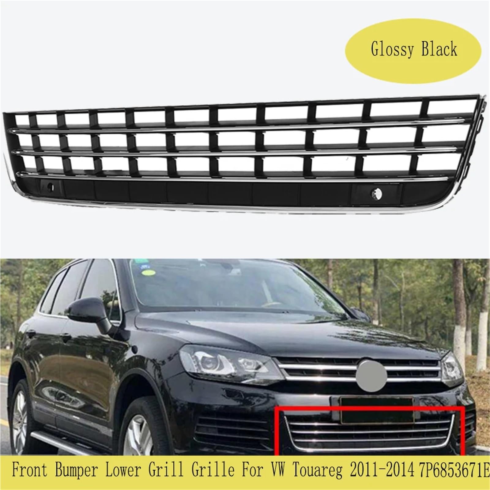 Griglia Auto Ventilazione Griglia Anteriore Griglia Inferiore paraurti Anteriore Auto Fai da Te, griglia Presa d'Aria cromata Adatta per VW Touareg 2011, 2012, 2013 e 2014 7P6853671E