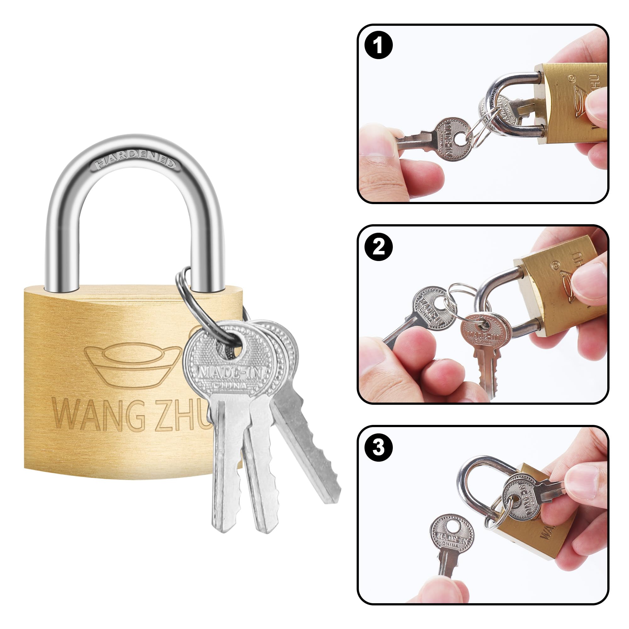 Lot De 3 Cadenas à Clé - 32 Mm, Petit Format - Pour Bagages, Casiers, Vélo, Boîte à Outils, Portes