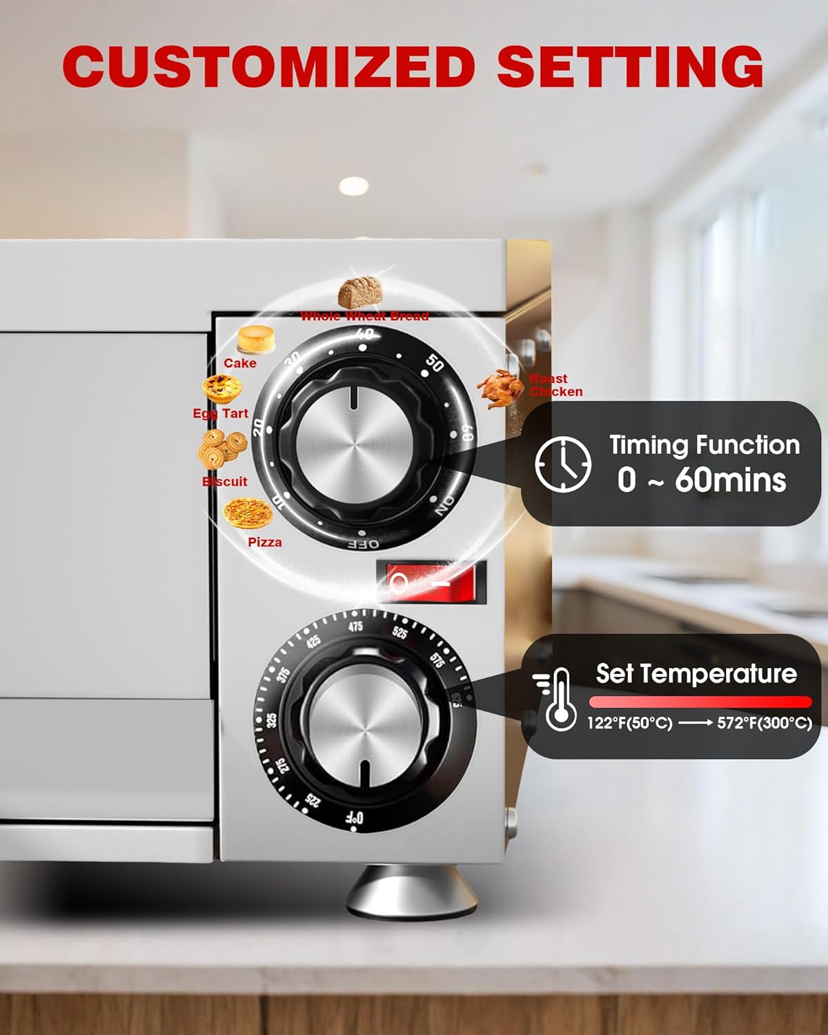Wantjoin Pizza Oven Indoor - Electric Pizza Ovens Countertop Stainless Steel Commercial Pizza Maker Fits 12" Pizzas, With Timer Crumb Tray, 110W, For Home, Bars, Food Trucks