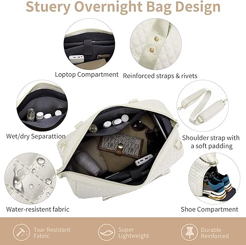 Miniatura 3 de Bolsas de fin de semana para mujer, bolsa de lona para viajes, bolsa de fin de semana de nailon de 45 litros con compartimento para zapatos y bolsa