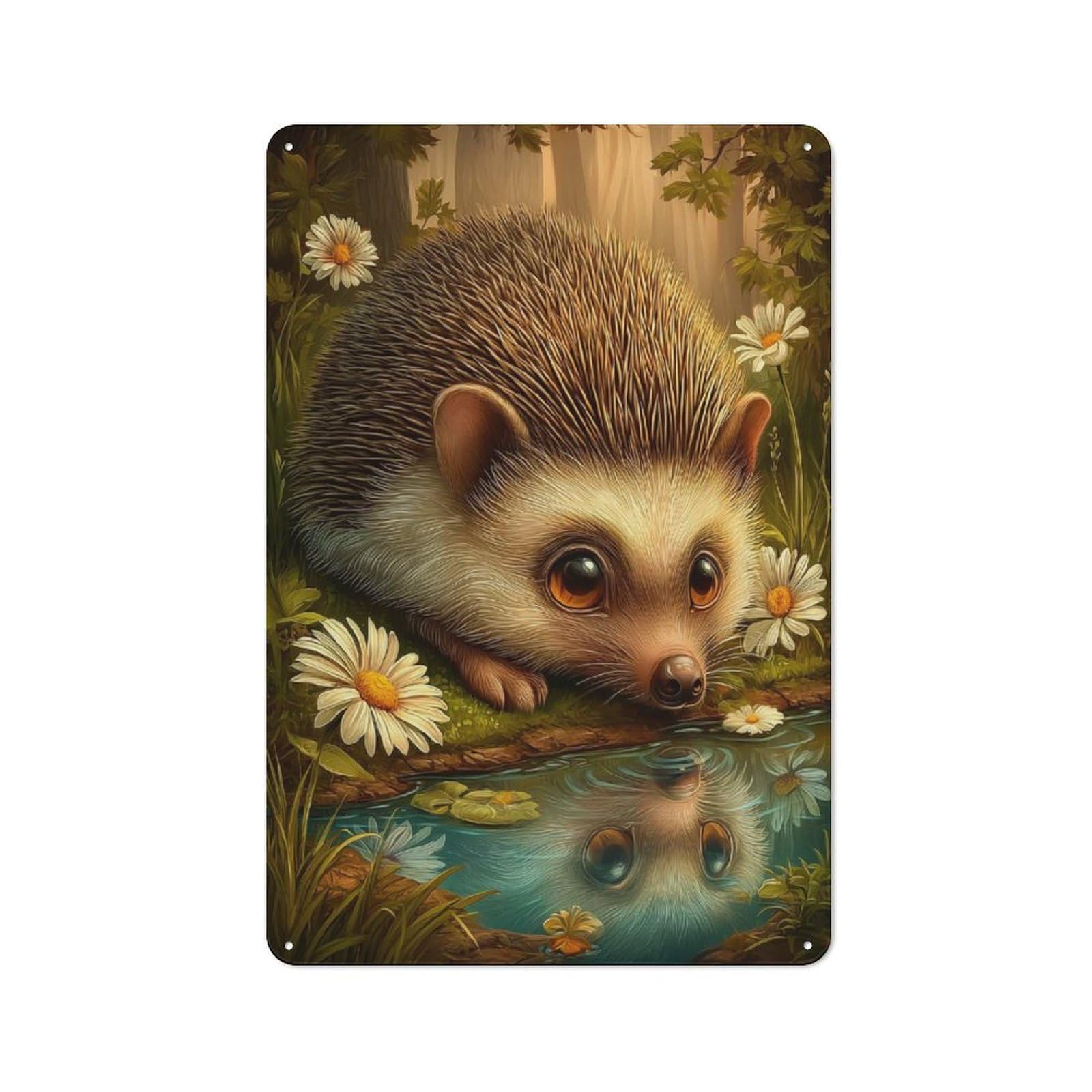 Junmoney Style-1 Classic Kitchen Metal Sign 30X20cm Featuring Hedgehog Reflection In Water, Cafe Wall Decor For Restaurant, Kitchen, Counter Or Breakfast Nook