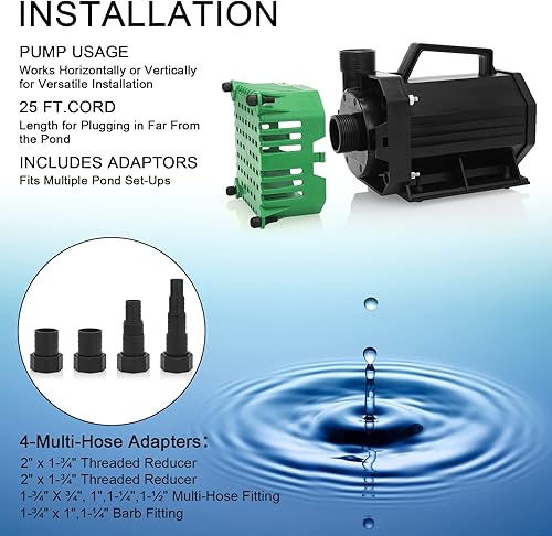 Miniatura 5 de BARST Bomba de agua sumergible de 2200 GPH Bomba de estanque de alto flujo con cable de alimentación de 25 pies y bomba de bolsa de barrera Bomba de
